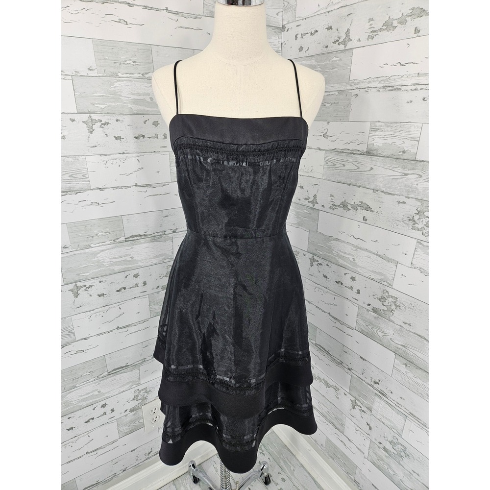 Dave Johnny Laura Ryner Black Tiered Organza Cocktail Dress Size 6/8